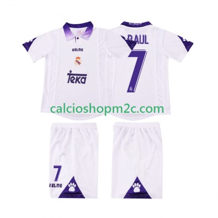 Real Madrid RAUL 7 Retro Bambino Maglia Prima 1997 1998 Manica Corta